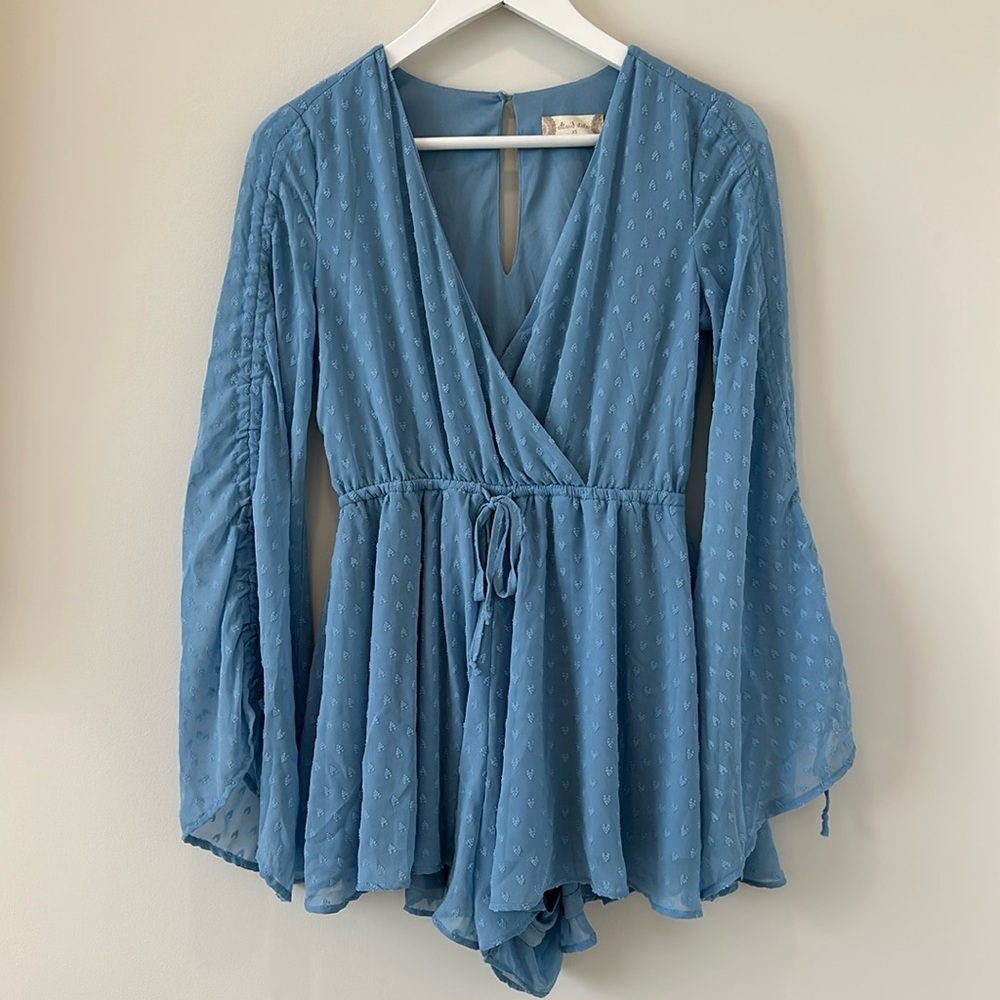 Altard State Blue Swiss Dot Romper Etherial Whimsical Faerie Romantic Boho Airy - Picture 2 of 11